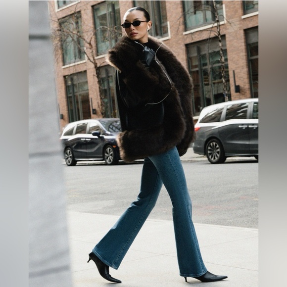 Cocoon Faux Fur Jacket in Black & Dark Brown - Picture 3 of 8